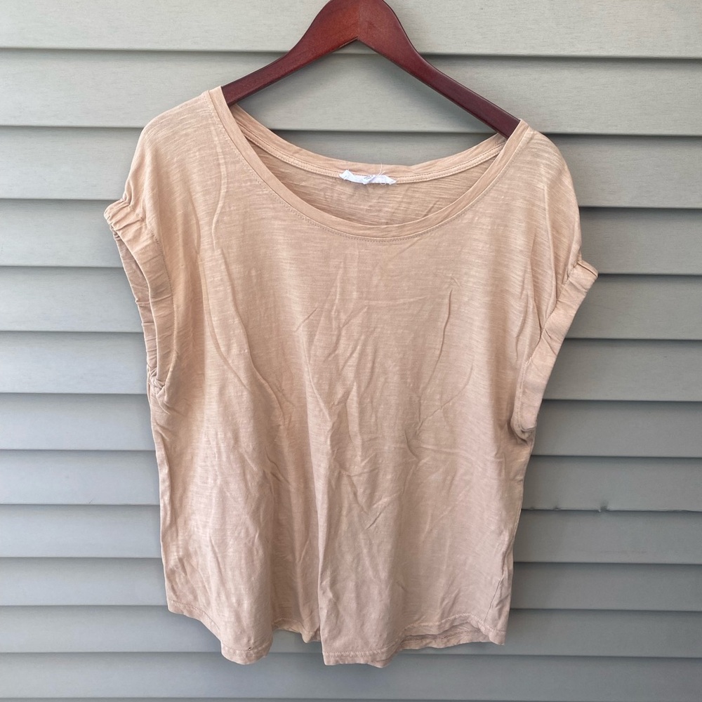 Jane and Delancey Tan Cap Sleeve Boxy Tee
